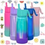 CHILLOUT LIFE 17 oz Kids Insulated Water Bottle for School with Straw Lid Leakproof and Cute Waterproof Stickers, Personalized Stainless Steel Thermos Flask Metal Water Bottle for Girls & Boys - Image 2