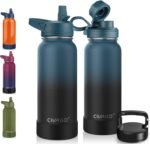 CIVAGO 32 oz Insulated Water Bottle With Straw, Stainless Steel Sports Water Cup Flask with 3 Lids (Straw, Spout and Handle Lid), Wide Mouth Travel Thermal Mug, Indigo Black - Image 2