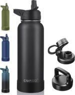 CIVAGO 40 oz Insulated Water Bottle With Straw, Stainless Steel Sports Water Cup Flask with 3 Lids (Straw, Spout and Handle Lid), Double Walled Travel Thermal Canteen Mug, Midnight Black - Image 2