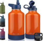 CIVAGO 64 oz Insulated Water Bottle With Straw, Half Gallon Stainless Steel Sports Water Flask Jug with 3 Lids (Straw, Spout and Handle Lid), Large Metal Thermal Cup Mug, Deep Orange - Image 2