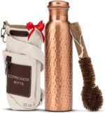 CLEO HOME 100% Pure Copper Water Bottle for Drinking, 32 Oz Hammered Ayurvedic Copper Bottle for Drinking Water | Leak-Proof & Eco-Friendly | For Yoga, Office, Travel with Canvas Carry Bag & Brush - Image 2