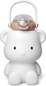 CLWVPCOT Bear Water Bottle for Girls, 16oz Cute Kawaii Teddy Bear Leak-Proof Stainless Steel Bottle with Straw & Strap, BPA-Free, Durable & Safe Drinking Cup, Gift for Kids & Girls (White) - Image 2