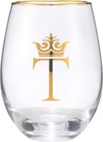 COFOZA Personalized Initial Gifts Letter T 15 Ounce Wine Glass Tumbler Wedding Bridesmaid Birthday Graduation Gift for Men Women Monogrammed Gift Cup (T) - Image 2