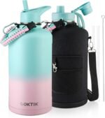 COKTIK 128oz Insulated Water Bottle - Stainless Steel Vacuum Metal, Portable 1 Gallon Large-Capacity Sports Bottle with Straw, Carry Bag and Handle Strap, Ideal for Gym & Hiking(Bubble Gum) - Image 2