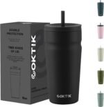COKTIK 20oz Insulated Tumbler with Lid and Straw Iced Coffee Cup Reusable Stainless Steel Travel Mug Water Bottle Cupholder Friendly for Women Men Her Him (Black) - Image 2