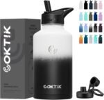 COKTIK 64 oz/Half Gallon Vacuum Insulated Jug, Double Walled Stainless Steel Sports Water Bottle with Reusable 2 Lids for Camping, Gym, Fitness or Office(Day & Night) - Image 2