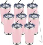 COMOOO 20oz 8 Pack Tumbler Double Wall Vacuum Insulated Coffee Travel Mug Stainless Steel Tumbler Bulk with Lid and Straw Insulated Coffee Cup for Cold & Hot Drinks (Pink, 8 Pack) - Image 2