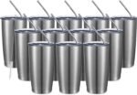 COMOOO 20oz Stainless Steel Tumbler Double Wall Vacuum Coffee Cup Insulated Travel Mug with Lid and Straw Durable Powder Coated Insulated Coffee Cup for Cold & Hot Drinks (Silver, 12 pack - Image 2