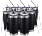 COMOOO 20oz/8Pack Black Tumbler Double Wall Vacuum Insulated Coffee Travel Mug Stainless Steel Tumbler with Lid and Straw Coffee Cup for Cold Drinks & Hot Beverage, Home and Outdoor (Black, 8 Pack) - Image 2
