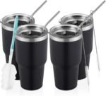 COMOOO 30oz Matte Black Tumbler Bulk Stainless Steel Insulated Tumbler with Lid Double Wall Vacuum Coffee Cup Large Travel Mug for Hot and Cold Drinks, Home, Office, School,Party (Black, 4 Pack) - Image 2