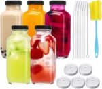 CUCUMI 5pcs 16oz Glass Juice Bottles with Lids, Reusable Juice Containers Drinking Jars Water Cups with Brush, Glass Straws, Lids with Hole - Image 2