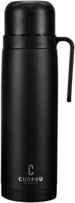 CUOPRU Vacuum Insulated Bottle for Yerba Mate, Coffee, Tea, Water, 33.8 oz Stainless Steel Thermal Bottle Flask, Wide Mouth, Keeps Drinks Hot/Cold for 24 Hours, Matte Black - Image 2