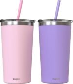 CUPKIN Stainless Steel Insulated Tumbler with Lid and Straw, 20 oz Water Bottle & Straw, Stainless Steel Cups, Travel Coffee Mug for Adults, Iced Coffee Cup with Lid, Tumbler for Travel - Image 2