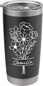 Camille Floral Travel Mug Flower Modern Personalized Name Stainless Steel Insulated Tumbler - Image 2