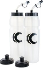 Cannon Sports 1 Liter Sports Water Bottle, BPA-Free, 34 Oz Capacity, Large Mouth, 2 lids (Straw and Squeeze), Great For Helmet Sports Such As Hockey, Lacrosse, Football, Boxing (2 Pack) (Clear) - Image 2