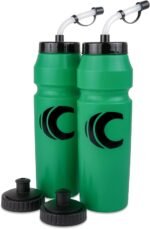 Cannon Sports 1 Liter Sports Water Bottle, BPA-Free, 34 Oz Capacity, Large Mouth, 2 lids (Straw and Squeeze), Great For Helmet Sports Such As Hockey, Lacrosse, Football, Boxing (2 Pack) (Green) - Image 2