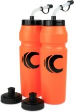 Cannon Sports 1 Liter Sports Water Bottle, BPA-Free, 34 Oz Capacity, Large Mouth, 2 lids (Straw and Squeeze), Great For Helmet Sports Such As Hockey, Lacrosse, Football, Boxing (2 Pack) (Orange) - Image 2