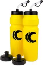 Cannon Sports 1 Liter Sports Water Bottle, BPA-Free, 34 Oz Capacity, Large Mouth, 2 lids (Straw and Squeeze), Great For Helmet Sports Such As Hockey, Lacrosse, Football, Boxing (2 Pack) (Yellow) - Image 2