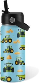Car Gift for Boys Girls - 16oz Kids Water Bottle with Straw Lid, Stainless Steel Insulated Bottle, Leak Proof, BPA-Free, Tractor Water Bottle for School, Truck Lovers Children Birthday Gift Cup(1pc) - Image 2