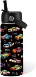 Car Gifts for Boys - 16 oz Water Bottle with Straw Lid, Stainless Steel Insulated Bottle, Leak Proof, BPA-Free, Racing Car Sport Water Bottles for School, Travel, Cars Children Birthday Gift Cup(1pc) - Image 2