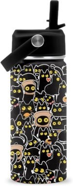 Cat Gifts for Boys Girls, 16 oz Water Bottle with Straw Lid, Stainless Steel Insulated Tumbler, Cute Cats Water Bottle for Cats Lovers, Black Cat Cup Gifts for Birthday Christma (1pcs) - Image 2