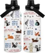 Cats Gifts for Women, 32 oz Insulated Water Bottle, Stainless Steel Sports Travel Bottles, Cute Cat Water Bottles Gifts for Cat Lovers (1pcs) - Image 2