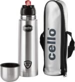 Cello Flipstyle Stainless Steel Vacuum Insulated Flask with Flip Lid | Leak Proof | Double Walled Silver Bottle for Home, Office, Travel (34oz, Silver) - Image 2