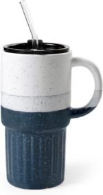 Ceramic Car Cup with Handle and Straw, 20oz Travel Mug with Lid, Large Portable Coffee Tumbler for Hot & Cold Beverages – Modern Tri-Color Design - Image 2