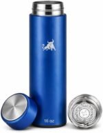 Chandler Stainless Steel Vacuum Bottle 16 OZ – Insulated Travel Bottle for Hot & Cold Coffee, Tea & Beverages – Fits Car Holders – Spill-Free Design - Blue - Image 2