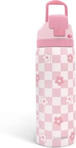 Checkered Floral Insulated Stainless Steel Water Bottle with Straw for Sports and Travel, 32oz, Gifts for Women Girls Friends Teens Birthday Christmas - Image 2