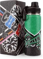 Cheer Water Bottle for Girls 18 oz, Insulated Stainless Steel Sports Bottle with Spout Lid, Cheerleader Gift Bulk for Team, Squad Gifts (Green) - Image 2