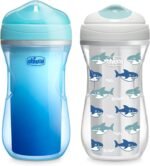 Chicco Double-Wall Insulated Sippy Cup with Bite-Proof Rim Spout and Spill-Free Lid 9oz. | Top-Rack Dishwasher Safe | Easy to Hold Ergonomic Indents | Blue/Sharks, 2pk | 12+ months - Image 2