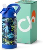 Choco Mocha Kids Dinosaur Water Bottle For School, Kids Insulated Water Bottle Stainless Steel for Boys, 14Oz Blue Dinosaur - Image 2