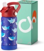 Choco Mocha Kids Water Bottle For School, Kids Insulated Water Bottle Stainless Steel for Boys, 14Oz Blue & Red Shark - Image 2