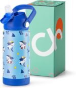 Choco Mocha Kids Water Bottle For School, Kids Insulated Water Bottle Stainless Steel for Boys,14Oz Double Blue Shark - Image 2