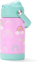 Choco Mocha Rainbow Kids Insulated Stainless Steel Water Bottle With Straw - Spill Proof Double Wall 12 Oz for School, Pink & Green - Image 2