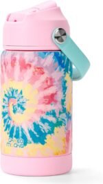 Choco Mocha Tie Dye Kids Insulated Water Bottle Kids Stainless Steel Water Bottle with Straw Spill Proof Metal Water Bottle for School Double Wall 12 Oz, Pink - Image 2