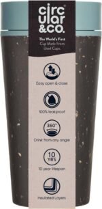 Circular and Co Leakproof Reusable Coffee Cup 12oz/340ml - The World's First Travel Mug Made from Recycled Coffee Cups, 100% Leak-Proof, Sustainable & Insulated (Black & Faraway Blue) - Image 2