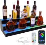 ClarityCraze LED Lighted Liquor Bottle Display Shelf, 3 Tiers 30 Inch Acrylic Bar Bottle Display Shelf with RF Remote & App Control for Home Bar Party Whiskey Wine Coffee Syrup Water Bottles Display - Image 2