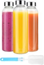 Clear Glass Bottles with Lids 18 oz, Reusable Glass Water Bottles with Stainless Steel Cap for Juicing, Refrigerator,100% Leak Proof, BPA Free, Set of 3 - Image 2