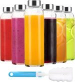 Clear Glass Bottles with Lids 18 oz, Reusable Glass Water Bottles with Stainless Steel Cap for Refrigerator, Juicing, 100% Leak Proof, BPA Free, Juice Bottle Drinking Jar Containers Set of 6 - Image 2