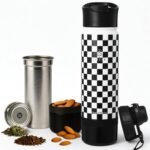 Cold Brew & Tea Infuser Bottle – 18oz Travel Water Bottle with Storage, Dual Lids & Coffee Filter – Fruit Water & Coffee Maker – FLASKMATE All-in-One System (Classic Chess) - Image 2