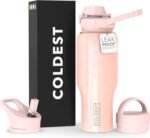 Coldest Sports Water Bottle - 3 in 1 Lids (Chug, Straw, Handle) - Insulated Stainless Steel Tumbler with Handle - Vacuum Water Flask Cup, Valentines Gifts for Him Her (36 oz, Forever Pink Glitter) - Image 2