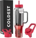 Coldest Tumbler with Handle and Straw - 100% Spill Proof Tumbler with Straw (3 Lids) - Stainless Steel Insulated Leakproof Tumblers for Women & Men - Cup Holder Friendly - 46 oz (Fire Nova) - Image 2