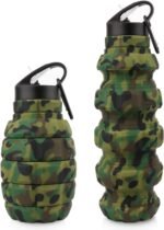 Collapsible Travel Water Bottle19.6 oz, Reuseable Silicone Foldable Water Bottles for Gym Camping Hiking, Portable Leak Proof Sports Water Bottle with Carabiner (Army green camouflage) - Image 2