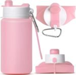 Collapsible Water Bottle, Portable Folding Bottle & Water Bottle with Clip for Backpack, Foldable Water Bottle BPA Free, Sport Bottle Water Squeeze Collapble Watterbottles (Pink) - Image 2