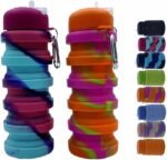 Collapsible Water Bottles 2 Pack 16oz(about 500ml), Travel Portable Sport Water Bottle, Silicone Foldable Water Bottles for Gym Camping Outdoor Hiking. (Orange Camouflage+Rose Red) - Image 2