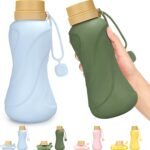 Collapsible Water Bottles, 2 pack 22oz Silicone Foldable Water Bottles Leakproof BPA Free ,650ml Travel Water Bottles for Sport Gym Travel School Camping Hiking Running (Light Blue & Army Green) - Image 2