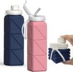 Collapsible Water Bottles 20.6oz 2 Pack, Silicone Foldable Portable Travel Water Bottle, BPA-Free Reusable Leakproof for Travel Camping Hiking Cycling Yoga Sports Outdoor (Darkblue+Pink) - Image 2