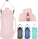 Collapsible Water Bottles, 2L/64OZ travel water bottle Bottle with Straw, Half Gallon Large Water Bottle for Travel Outdoor Sports Runing Fitness Yoga (Upgraded pink) - Image 2